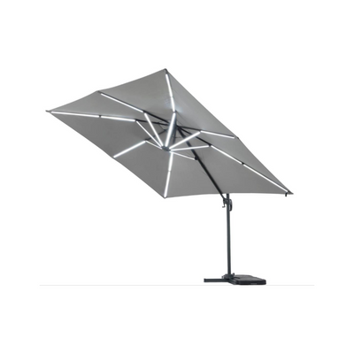 Sun 4 Luxe LED Aluminium Cantilever Garden Parasol – Rectangular – 3 x 4 m – Grey – Weighted Tiles Included