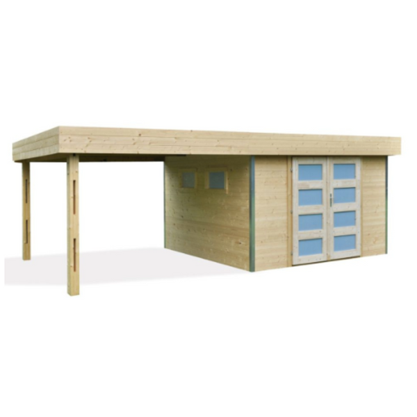 Wooden Garden Shed with Flat Roof and Awning – Elegance and Versatility