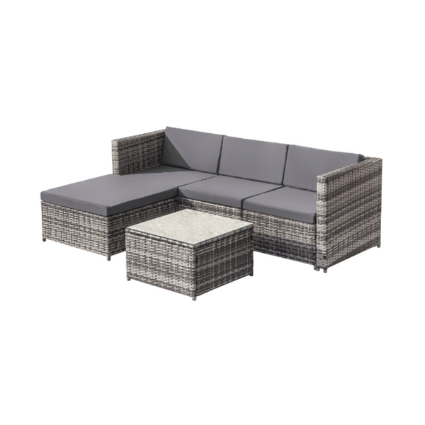 Woven Resin Garden Set – Outdoor Corner Sofa with Coffee Table – 4 Seater – Grey