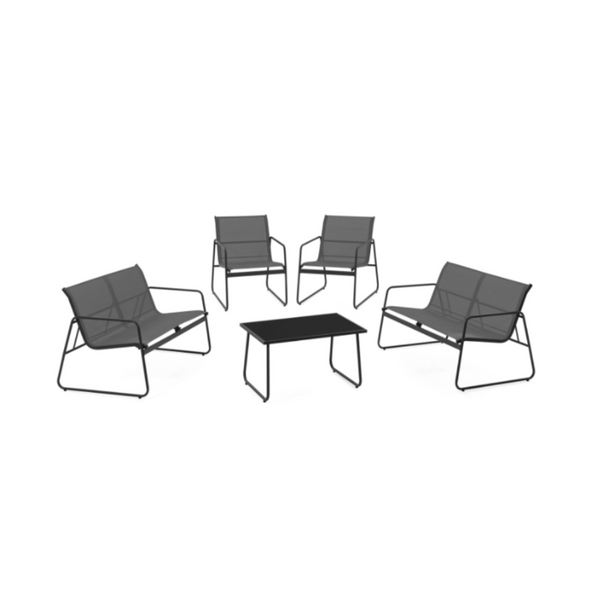 MALAGA 6-Seater Low Garden Set with Sofas, Armchairs and Table, Anthracite Grey