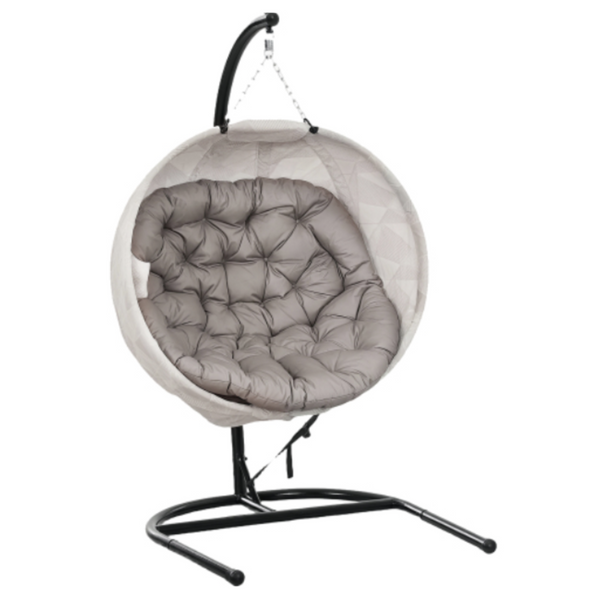 Foldable Oval Hanging Chair for Outdoor Use, Hammock with Cup Holder, Beige